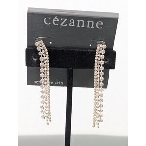 Cezanne Clear Rhinestone Long Fringe Tennis Dangle Earrings Sparkle Evening